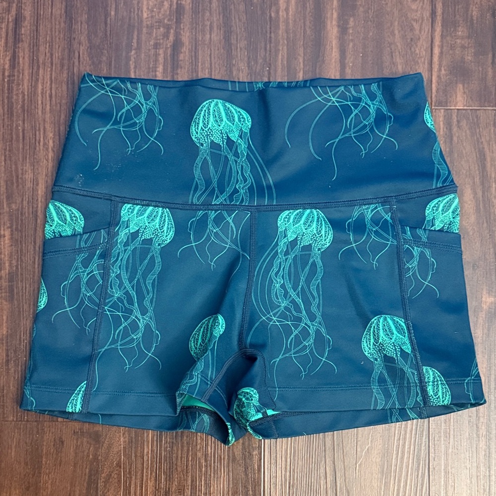 Constantly Varied Gear Teal Jellyfish on Navy Athletic Shorts